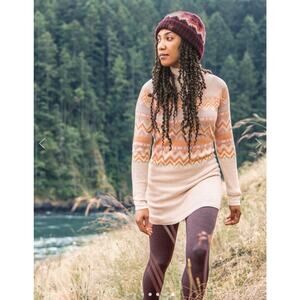 Title Nine Barra Tunic Merino Wool Peach Tan Alpine Nordic Sweater Dress Sz M